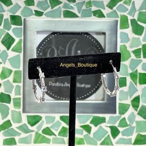 New Pandora Sparkling Pavé Bars Hoop Earrings